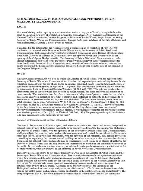 calalang vs williams|Calalang vs. Williams (70 Phil 726) Case Digest .